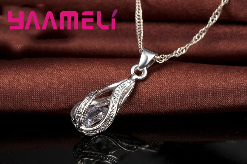 925 Sterling Silver Necklace & Earrings Set with Zirconia – Wedding & Party Jewelry, Gift