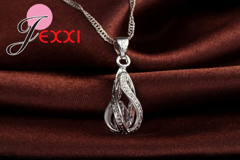 925 Sterling Silver Necklace & Earrings Set with Zirconia – Wedding & Party Jewelry, Gift