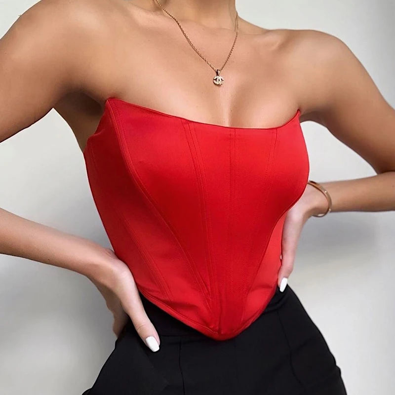 Top Corsé Sin Hombros & Sin Espalda Mujer – Bustier Sexy Color Sólido
