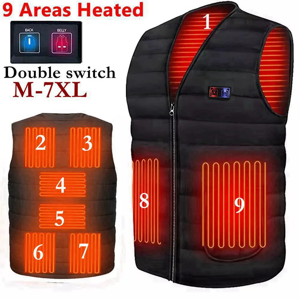 Chaleco Térmico Inteligente Unisex Calefactado 9 Zonas Cuello V – Exterior Flexible Invierno M-7XL