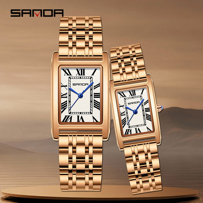 Reloj de Pareja Vintage Cuadrado – Cuarzo Elegante Unisex con Números Romanos