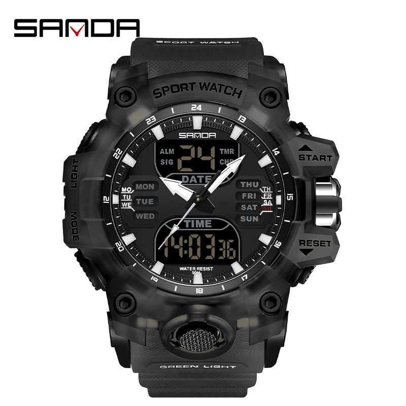Reloj Deportivo Digital Multifunción Sanda – Alarma Luminoso Resistente al Agua 50M Unisex