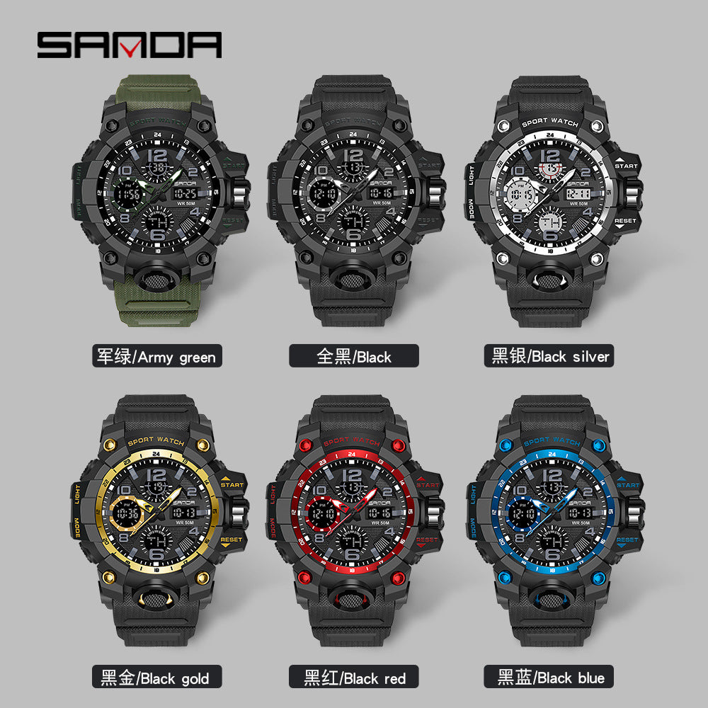 Sanda Multifunction Digital Sports Watch – Luminous Alarm Water Resistant 50M Unisex