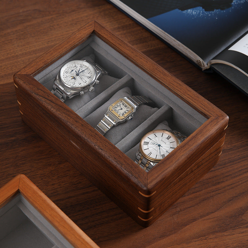 Caja Expositor de Relojes en Madera Maciza – Nogal Negro o Cerezo Americano con Tapa Skylight