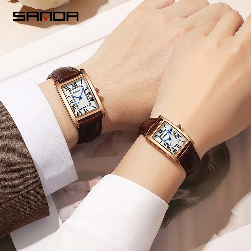 Reloj de Pareja Vintage Cuadrado – Cuarzo Elegante Unisex con Números Romanos