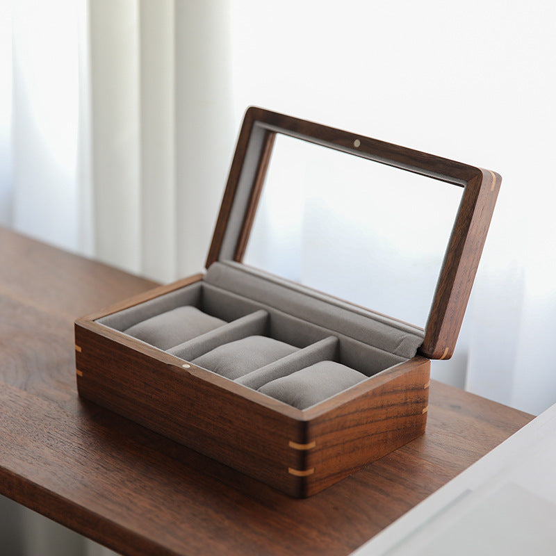 Caja Expositor de Relojes en Madera Maciza – Nogal Negro o Cerezo Americano con Tapa Skylight