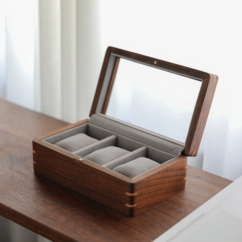 Caja Expositor de Relojes en Madera Maciza – Nogal Negro o Cerezo Americano con Tapa Skylight
