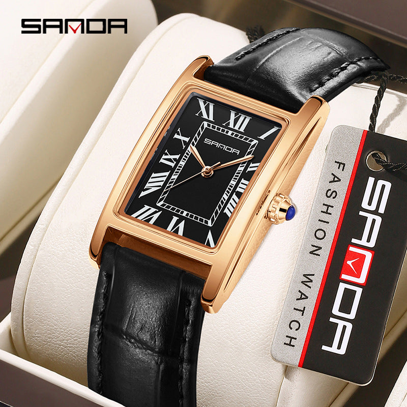 Reloj de Pareja Vintage Cuadrado – Cuarzo Elegante Unisex con Números Romanos