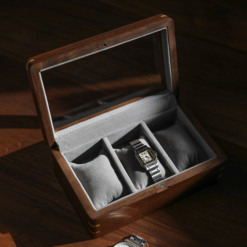 Solid Wood Watch Display Case – Black Walnut or American Cherry with Skylight Lid