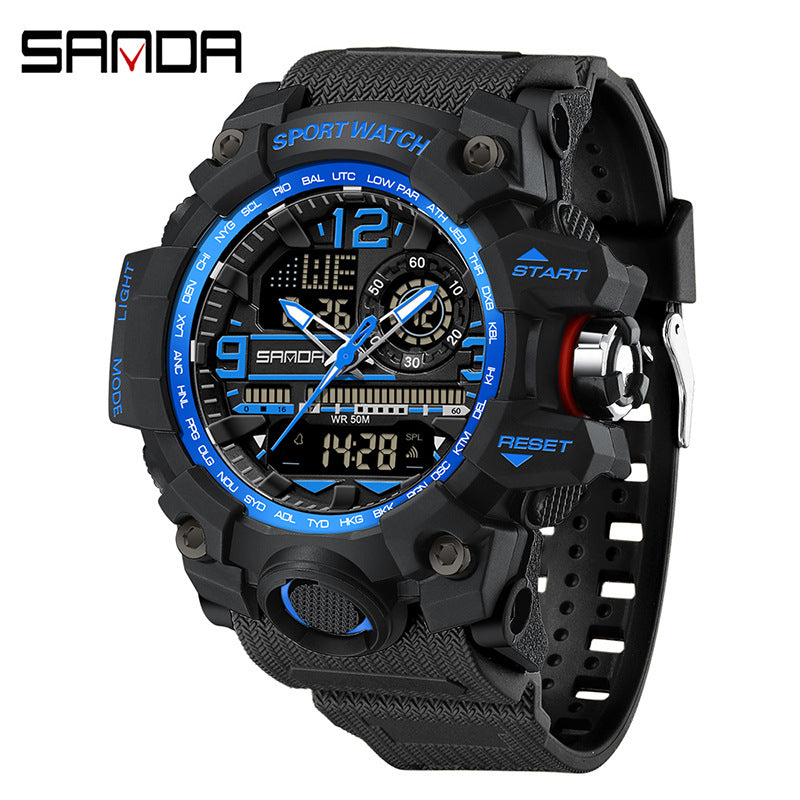 Reloj Deportivo Digital Multifunción Sanda – Alarma Luminoso Resistente al Agua 50M Unisex