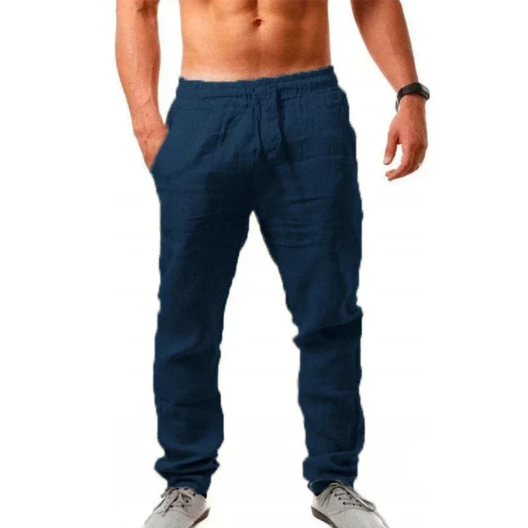 Pantalón Hombre Lino Algodón Baggy Pierna Ancha – Casual Transpirable Primavera Verano, Talla M-XXXL