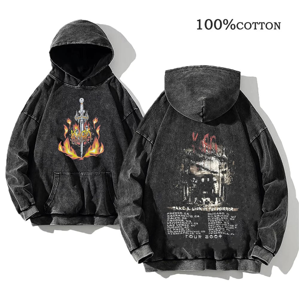 Sudadera Vintage Lavada Korn Rock Band Streetwear