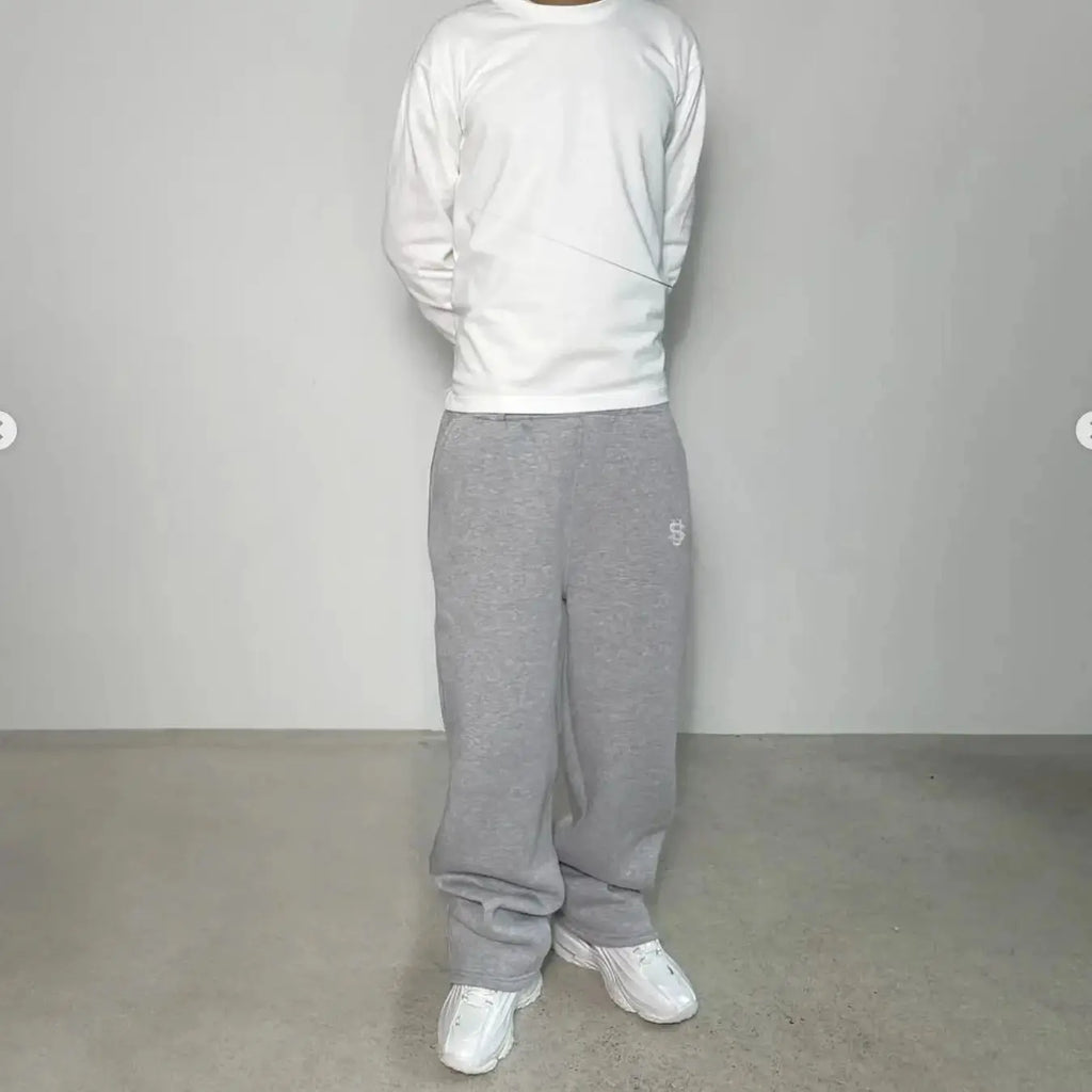 Men's casual straight-leg sweatpants with zipper, embroidery, and drawstring waist (for autumn)