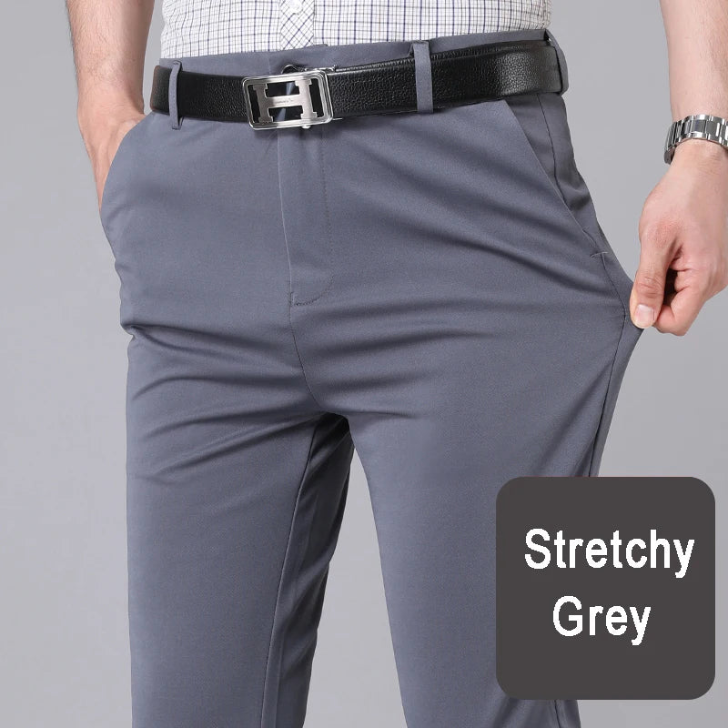 Pantalón Hombre Smart Casual Secado Rápido – Recto Elástico Oficina Negro Marino, Talla 31-44