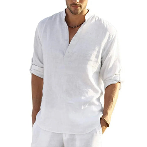 Camisa Hombre Lino Algodón Manga Larga – Suelta Casual Primavera Otoño, Talla S-3XL