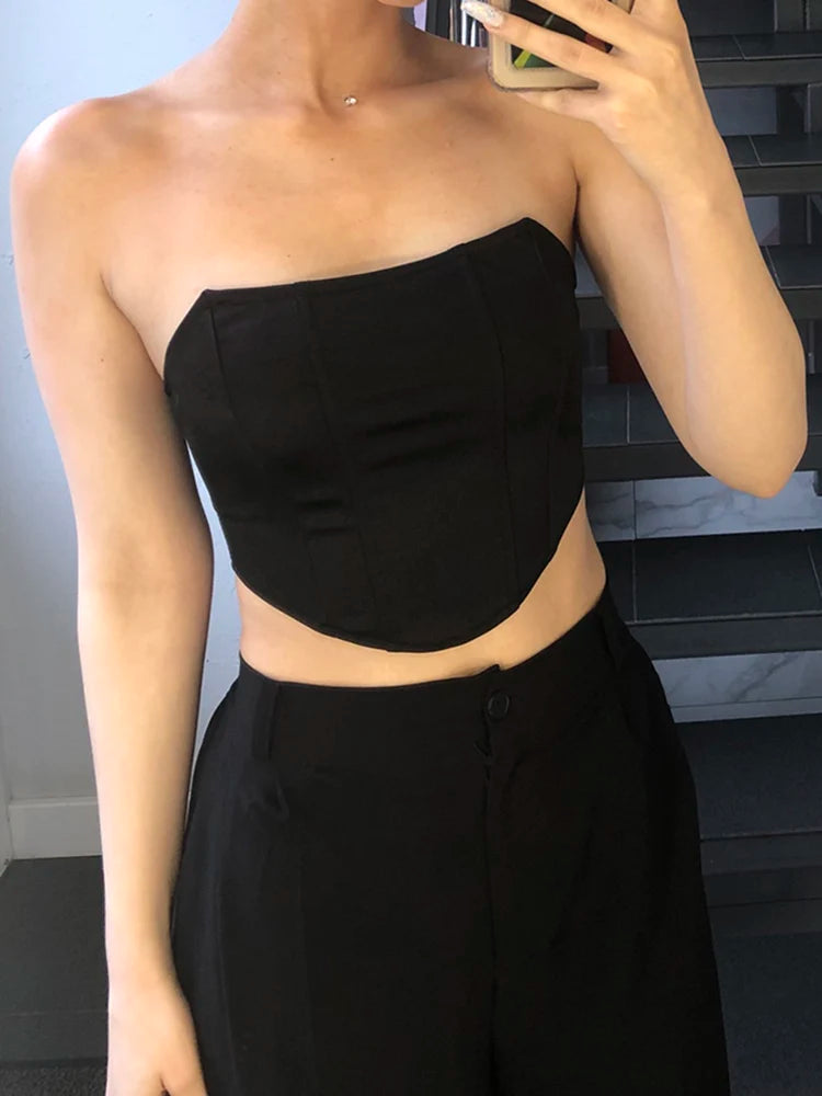 Top Corsé Sin Hombros & Sin Espalda Mujer – Bustier Sexy Color Sólido