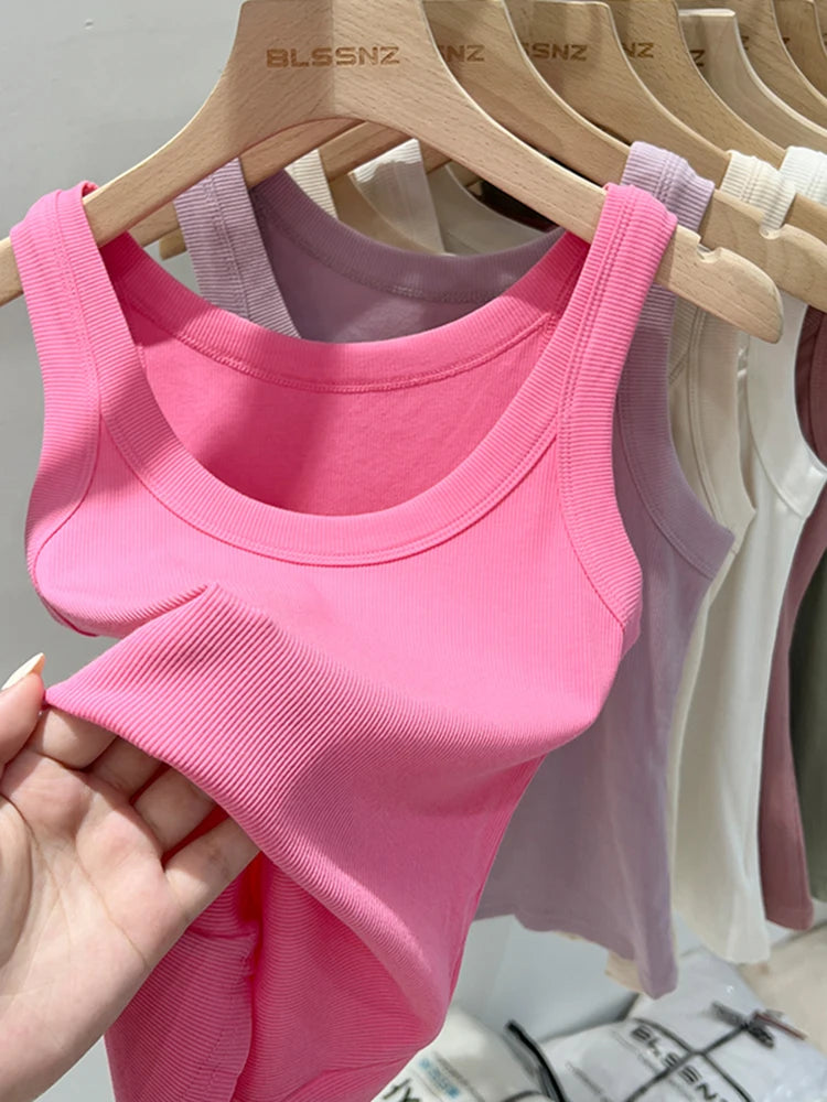 Top Camisola Básico Acanalado Mujer – Cuello Redondo Elástico, Casual Verano