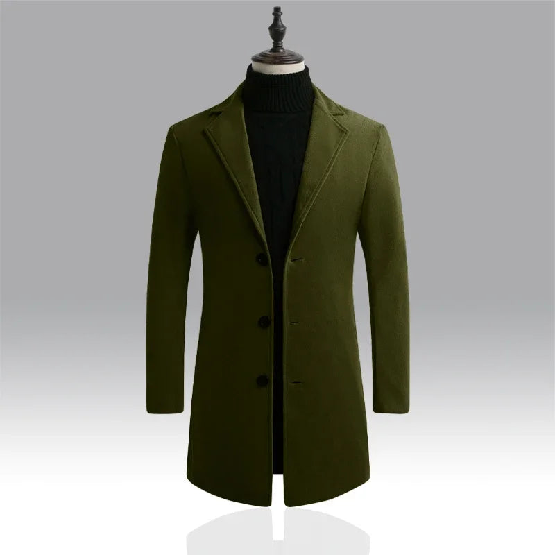 Abrigo Largo Hombre Mezcla Lana Slim Fit 2024 – Chubasquero Business Fashion Primavera Otoño