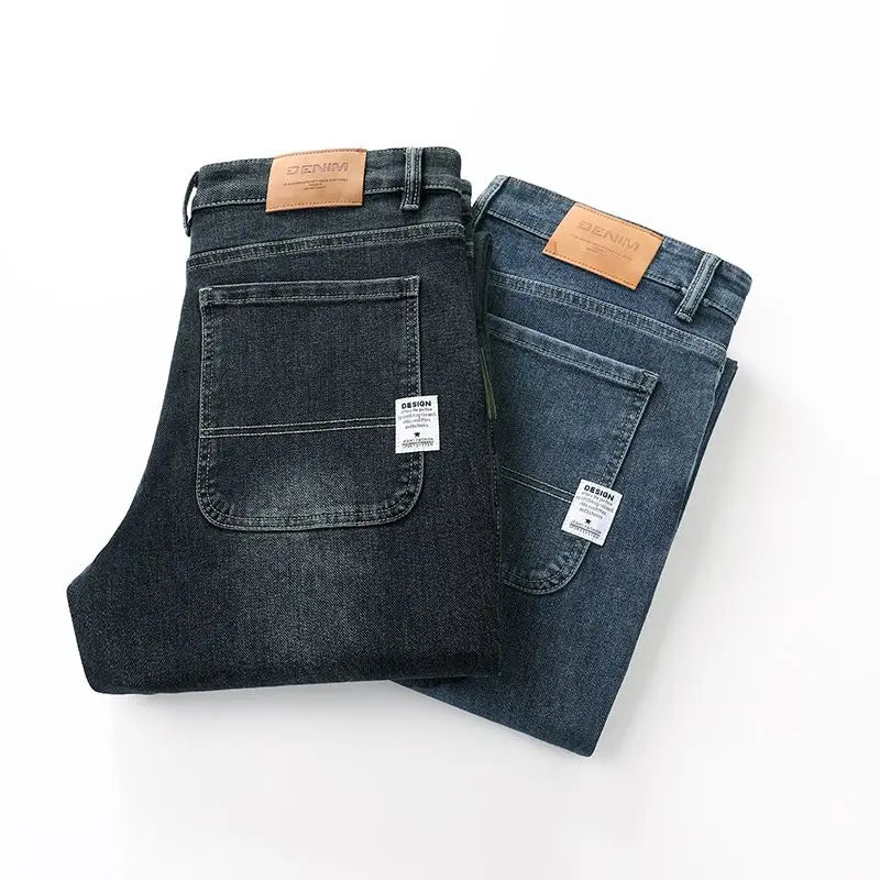 Men's Casual Stretch Baggy Jeans Wide Leg – Versatile Comfortable Business Denim Spring Autumn