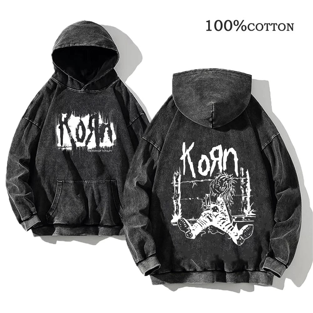 Sudadera Vintage Lavada Korn Rock Band Streetwear