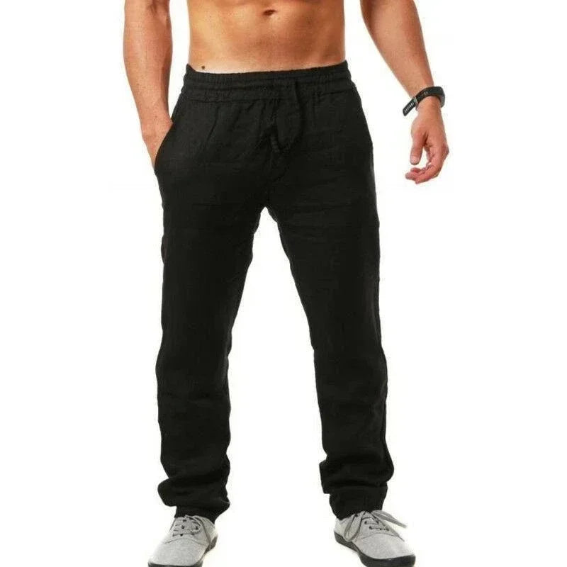 Pantalón Hombre Lino Algodón Baggy Pierna Ancha – Casual Transpirable Primavera Verano, Talla M-XXXL