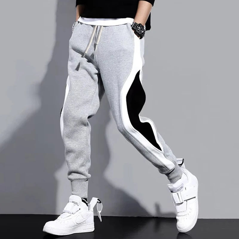 Men's Loose Patchwork Cargo Pants 9/10 – Breathable Elastic Casual Autumn
