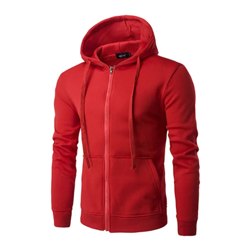 Sudadera Hombre Capucha Cremallera Slim Fit – Casual Otoño Invierno, Colores Sólidos