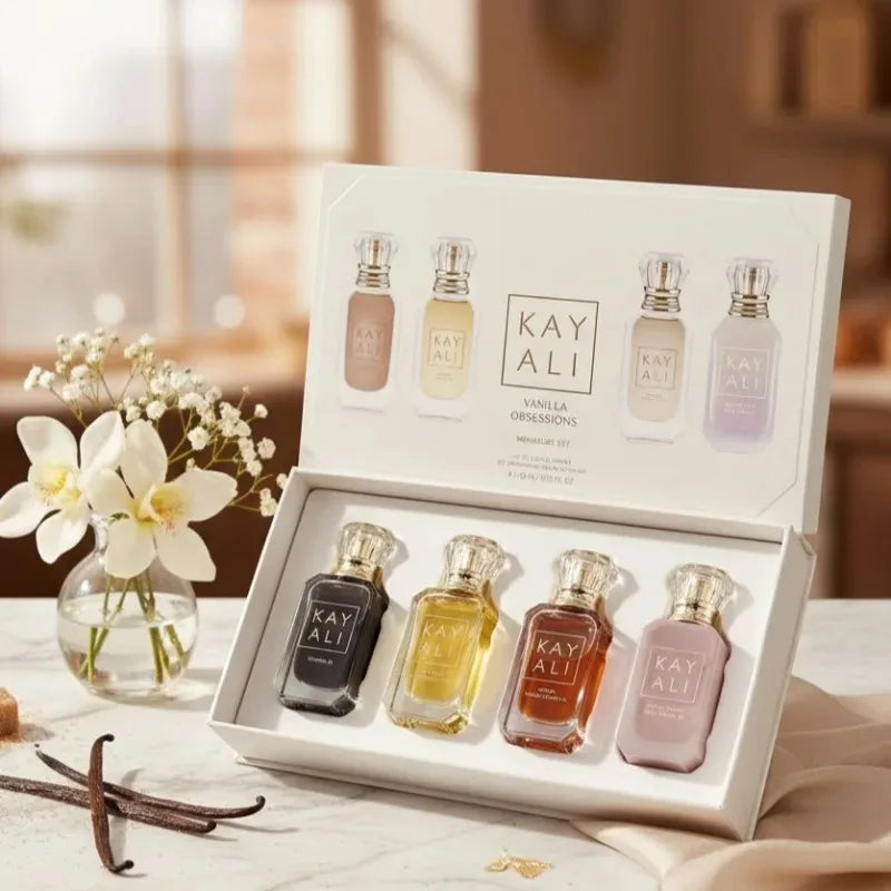 KAYALI Set Perfume Unisex 4x10ml – Floral Frutal Almizcle Vainilla Royal Fresco Elegante Larga Duración