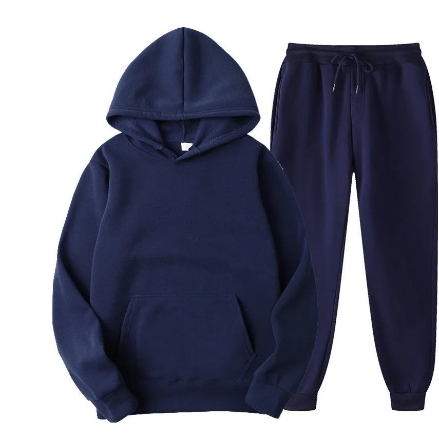 Conjunto Chándal Hombre 2 Piezas Hoodie + Pantalón – Deportivo Casual Color Sólido, Talla S-3XL