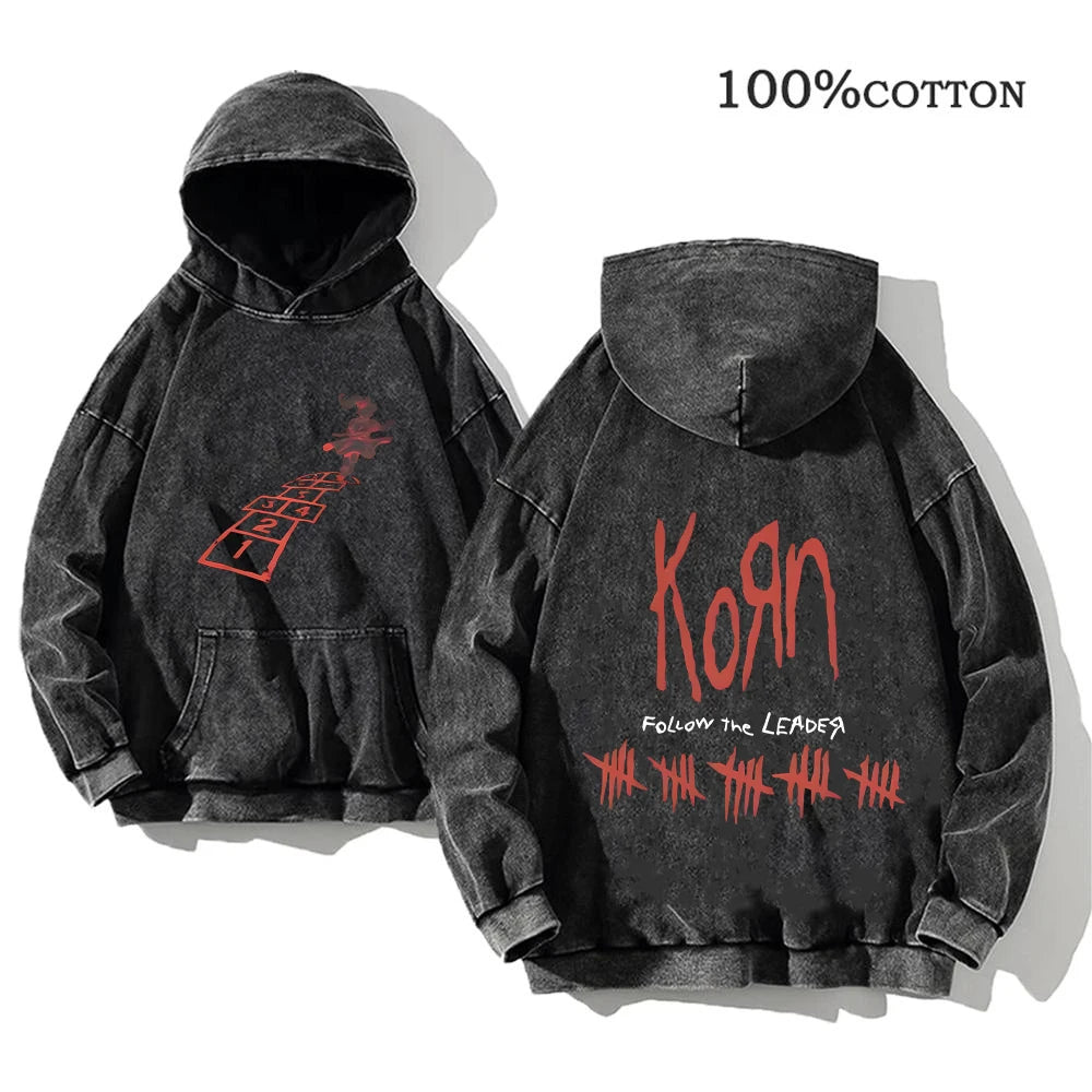 Sudadera Vintage Lavada Korn Rock Band Streetwear