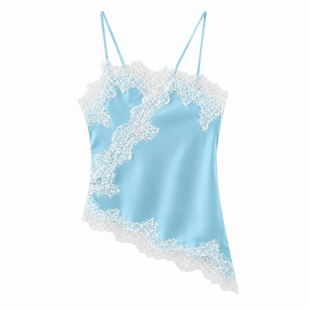 Top Camisola Asimétrica Encaje Mujer – Sin Espalda Elegante, Cuello V Sexy