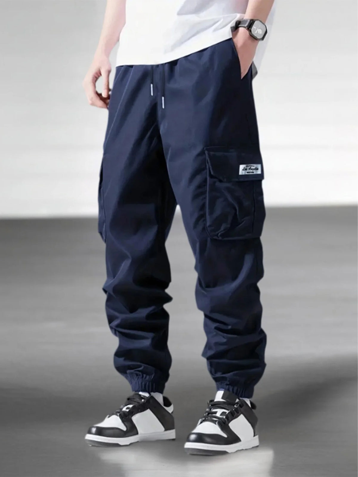 Pantalones cargo para hombre (estilo urbano/trabajo) para primavera y otoño; pantalones casuales con múltiples bolsillos, aptos para entrenamiento, correr y senderismo.