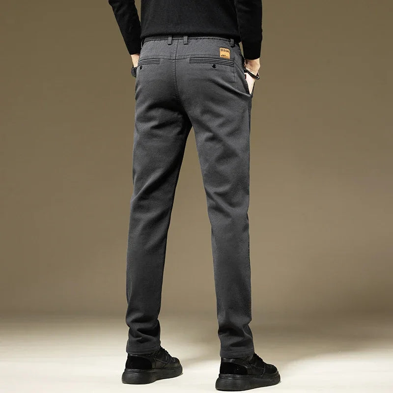 KUBRO Men's Cotton Solid Color Straight Fit Trousers – Casual Business Work Spring Autumn