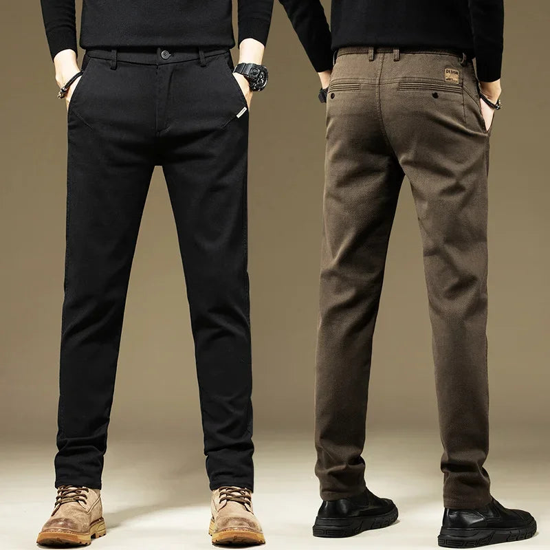 KUBRO Men's Cotton Solid Color Straight Fit Trousers – Casual Business Work Spring Autumn