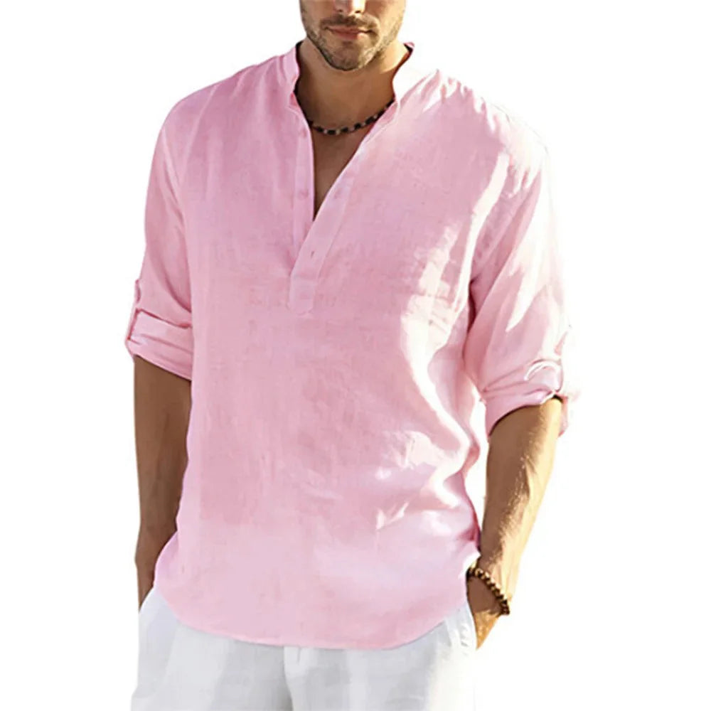 Men's Cotton Linen Long Sleeve Shirt – Loose Casual Spring Autumn, Size S-3XL