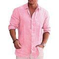 Men's Cotton Linen Long Sleeve Solid Color Shirt – Casual Plus Size