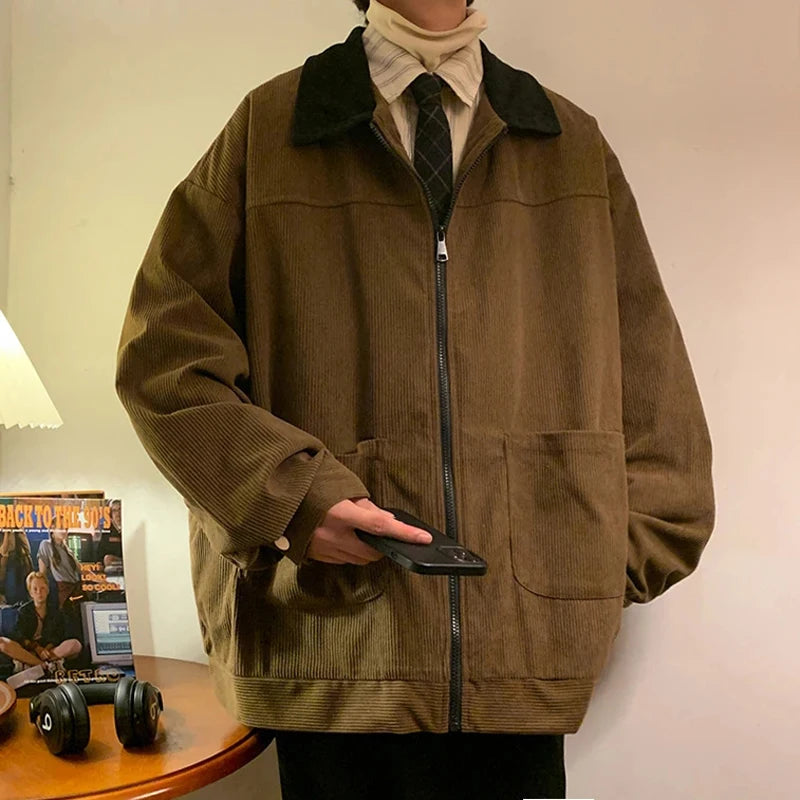 Men's Vintage American Style Corduroy Jacket 2026 Cargo – Zipper Windbreaker Streetwear M-5XL