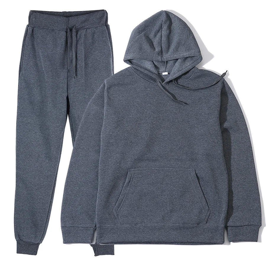Conjunto Chándal Hombre 2 Piezas Hoodie + Pantalón – Deportivo Casual Color Sólido, Talla S-3XL