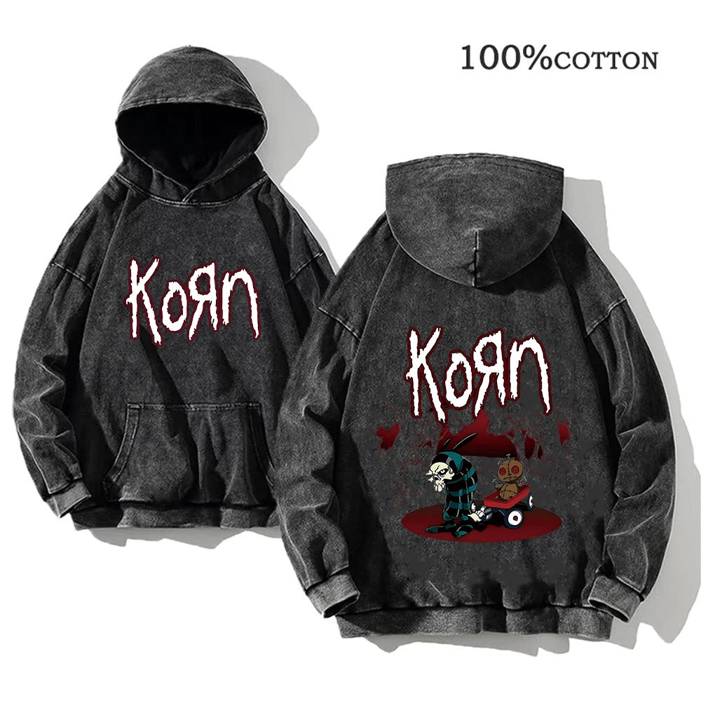 Sudadera Vintage Lavada Korn Rock Band Streetwear