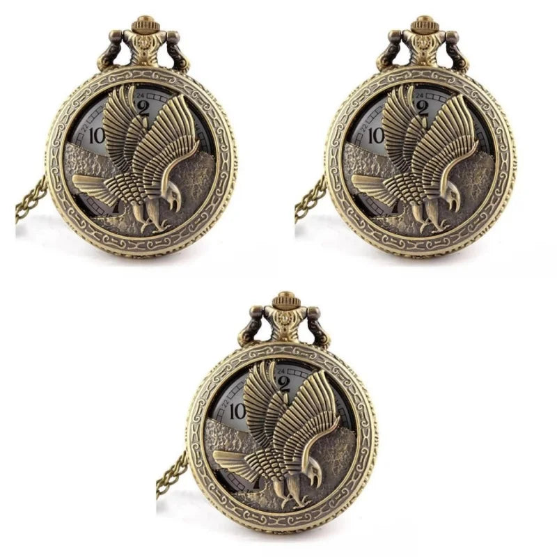 Bronze Eagle Pocket Watch – Quartz Necklace Pendant, Vintage Unisex Gift