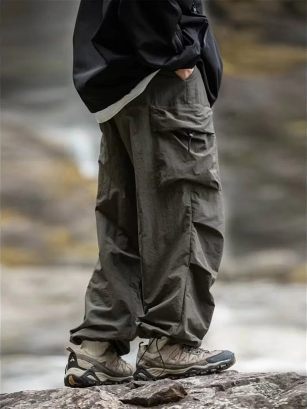 Men's Waterproof Cargo Pants Hip Hop Harajuku – Mountaineering Work Casual Black Spring