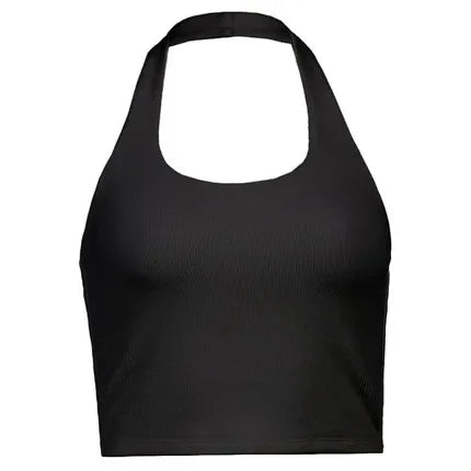 Women's Ribbed Halter Tank Top – Open U-Back, Slim Fit Y2K