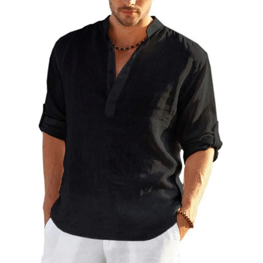 Men's Cotton Linen Long Sleeve Shirt – Loose Casual Spring Autumn, Size S-3XL