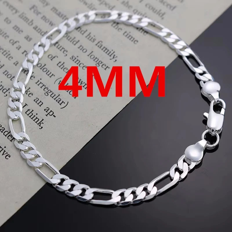 Set Collar & Pulsera Plata 925 Unisex – Cadena 4mm, Regalo Navidad & Boda