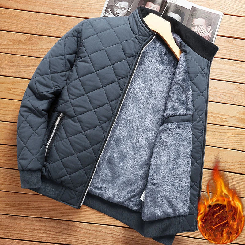 Bomber Hombre Patrón Diamante Forro Polar Slim Fit 2026 – Chaqueta Casual Moda Otoño Invierno