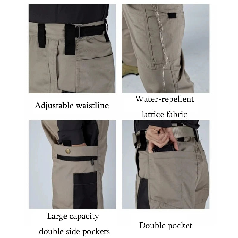 Pantalones de trabajo resistentes al desgaste para hombre: estilo cargo recto multibolsillos, aptos para actividades al aire libre, estilo táctico y casual (primavera/otoño).