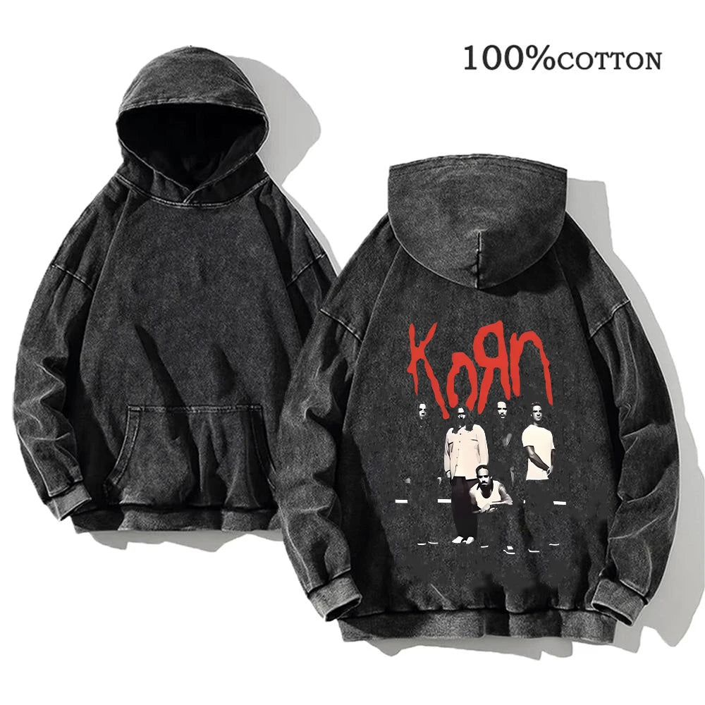 Sudadera Vintage Lavada Korn Rock Band Streetwear