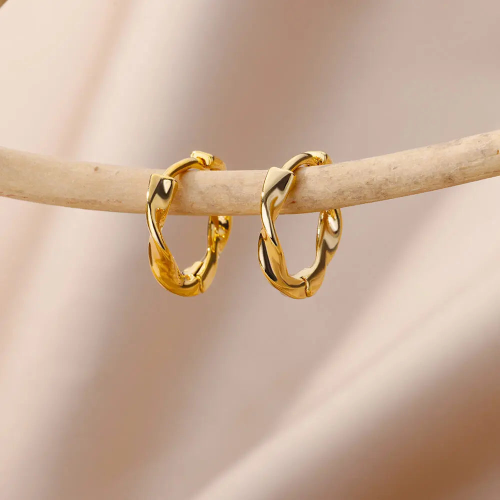 Pendientes Irregulares de Acero Inoxidable – Diseño Estético Dorado para Mujer