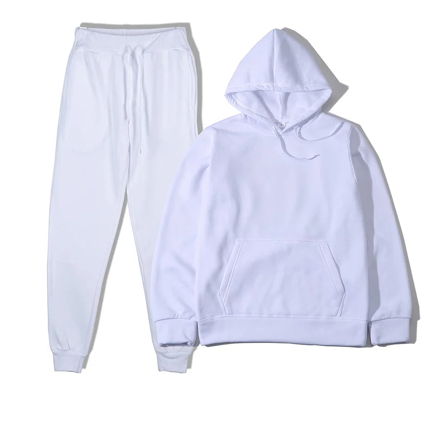 Conjunto Chándal Hombre 2 Piezas Hoodie + Pantalón – Deportivo Casual Color Sólido, Talla S-3XL