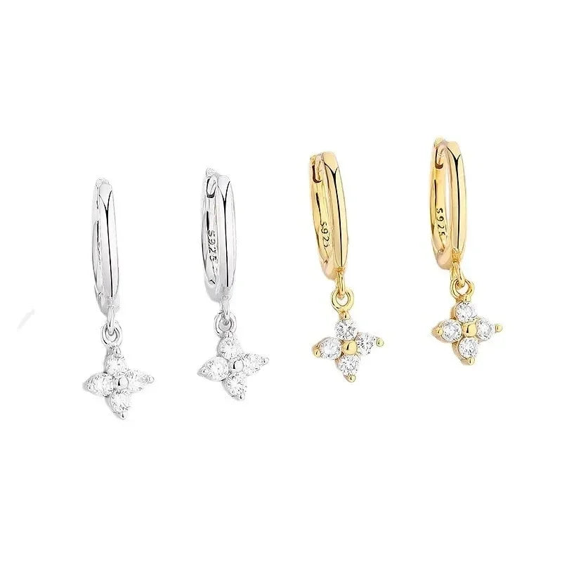 Pendientes de Aro Trébol con Zirconia en Plata 925 – Joya de Boda & Fiesta